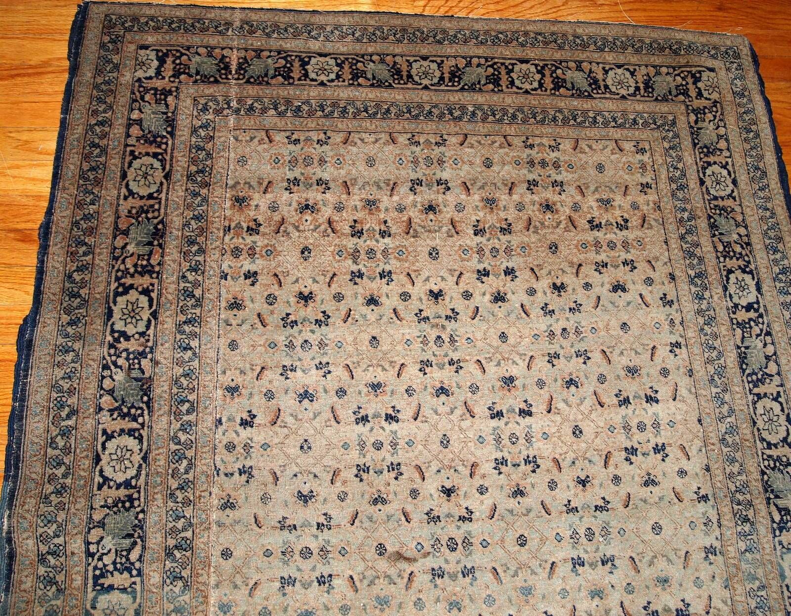 Handmade antique Persian Tabriz Hajalili rug 4.2' x 6.5' (128cm x 198cm) 1880s - 1B693