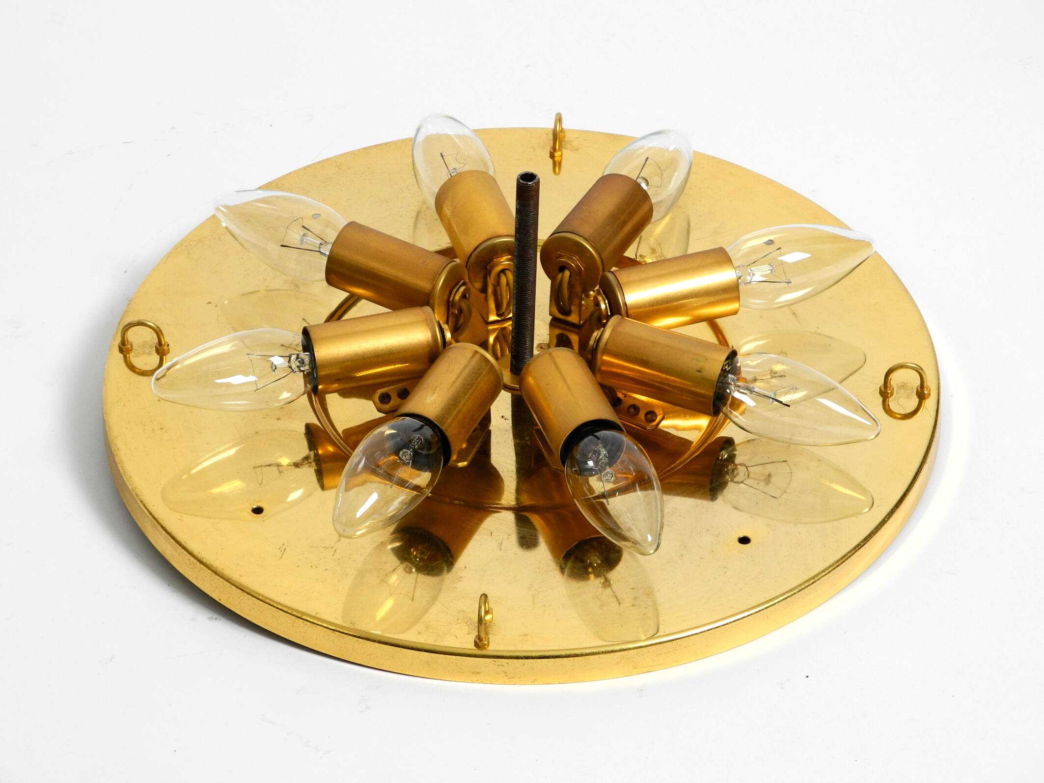 Gorgeous large 1970s Palwa brass ceiling or wall lamp with faceted crystal