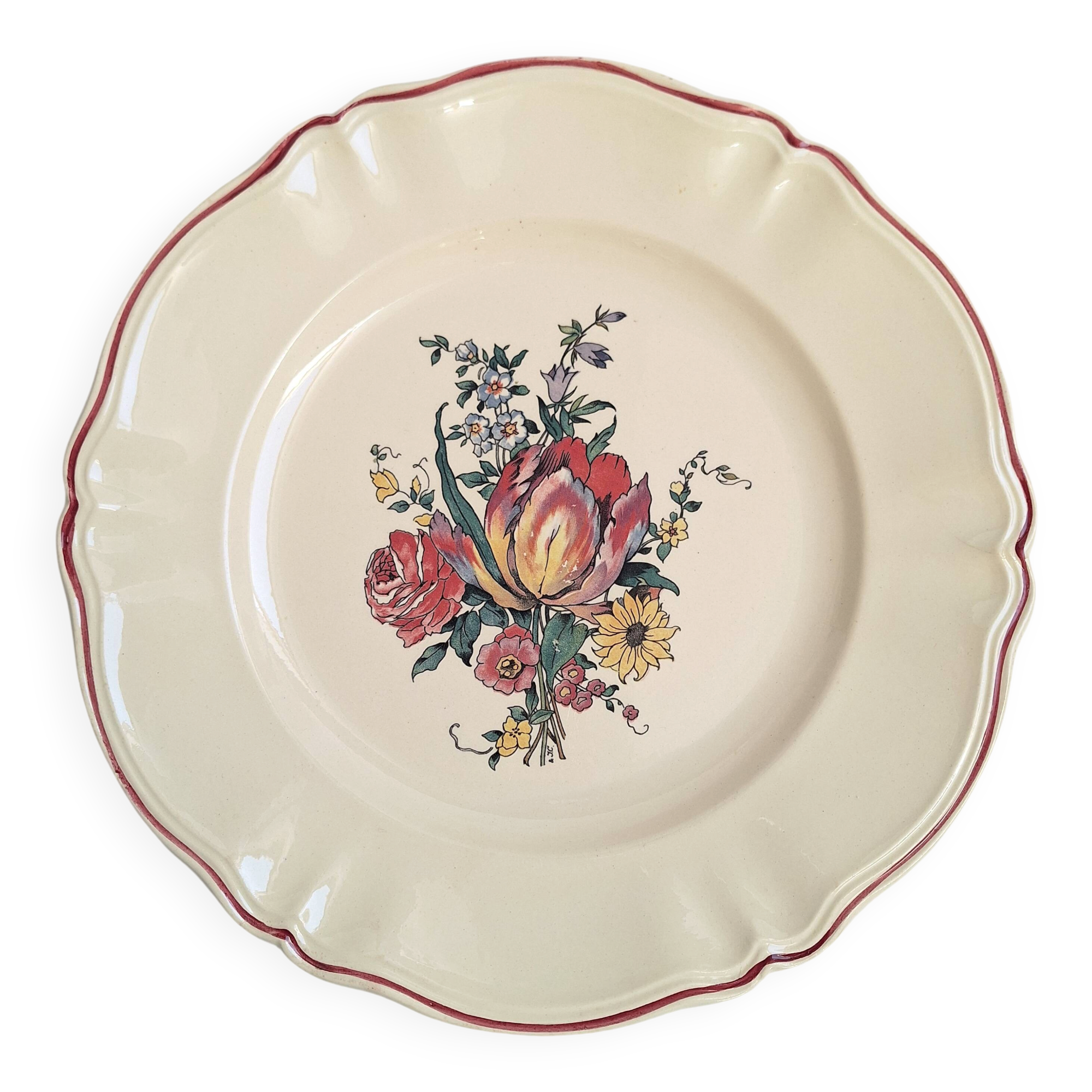 Large round dish Digoin Sarreguemines Model Lorraine