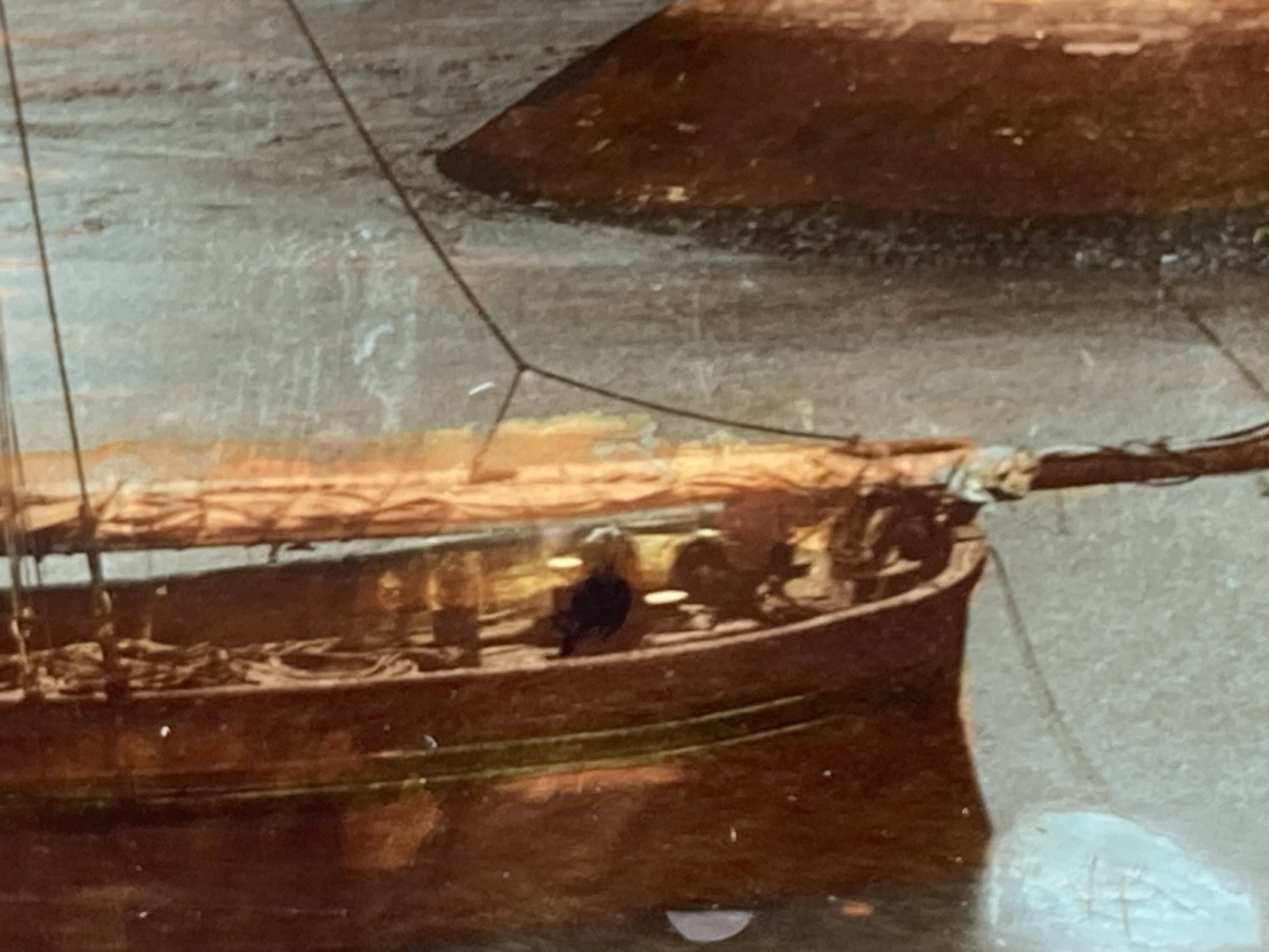 painting fixed under glass port of La Rochelle 19th century