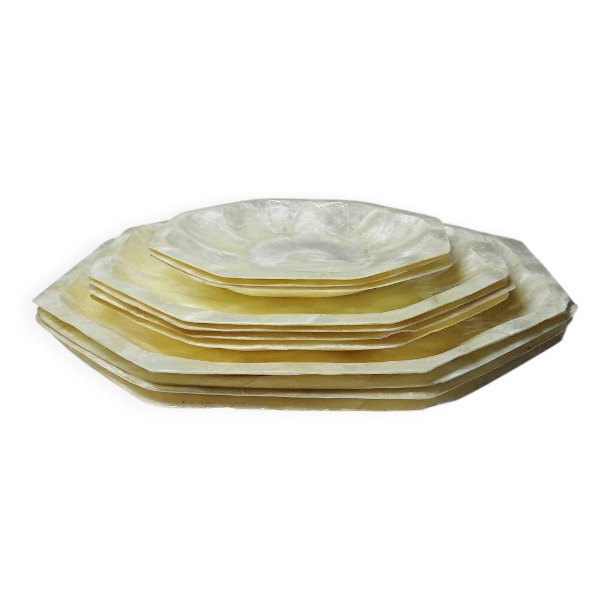 Coupes/vide-poches octogonaux nacre de capiz, Asie vintage vers 1970-1980