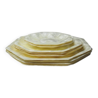 Octagonal capiz shell bowls/trays, vintage Asia from the 1970s-1980s.