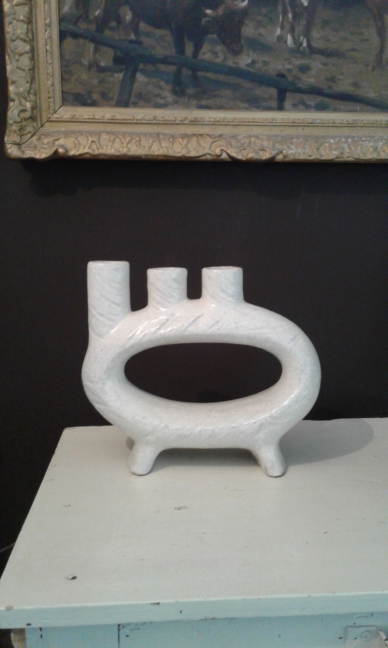 Vase anneau céramique.3 cols Japon XXème