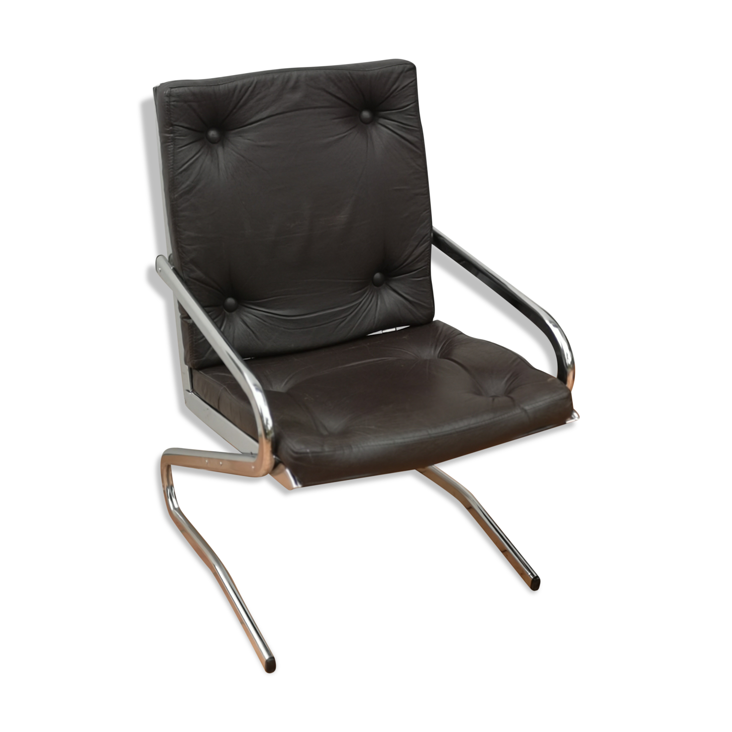 Leather armchair and chrome Italian design year 70