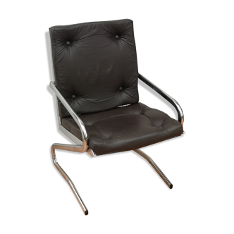 Fauteuil en cuir et chrome design italien année 70