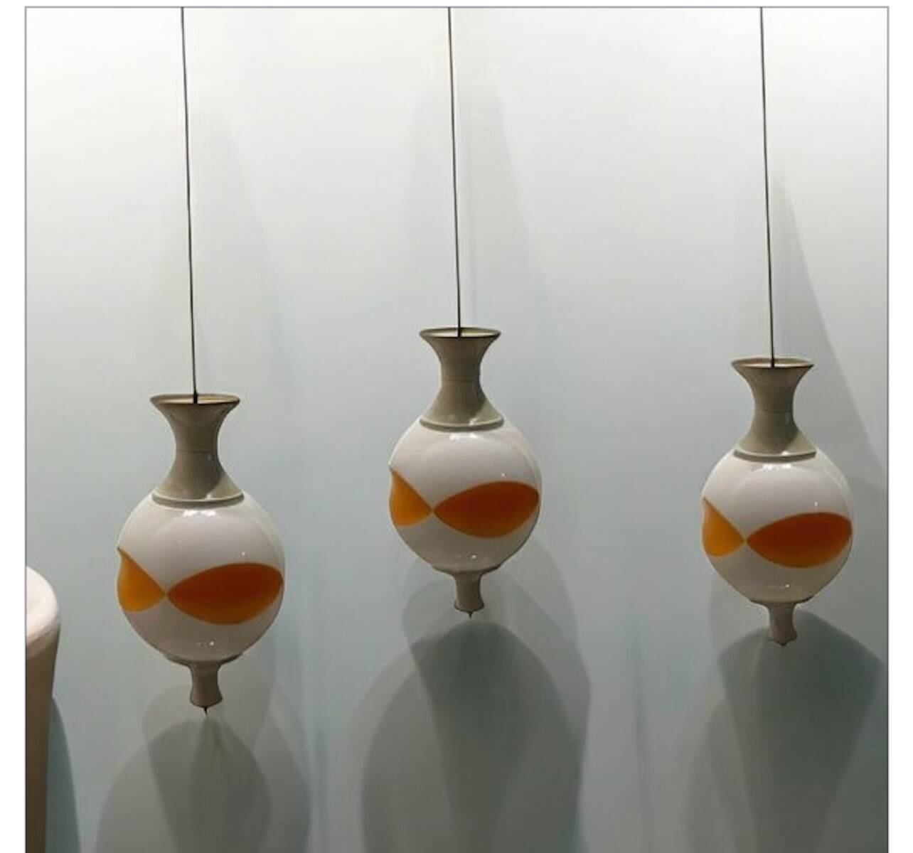 Set of 3 Space Age Pendant Lights in White Opaline Glass, Italy, 1970s