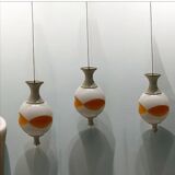 Set of 3 Space Age Pendant Lights in White Opaline Glass, Italy, 1970s