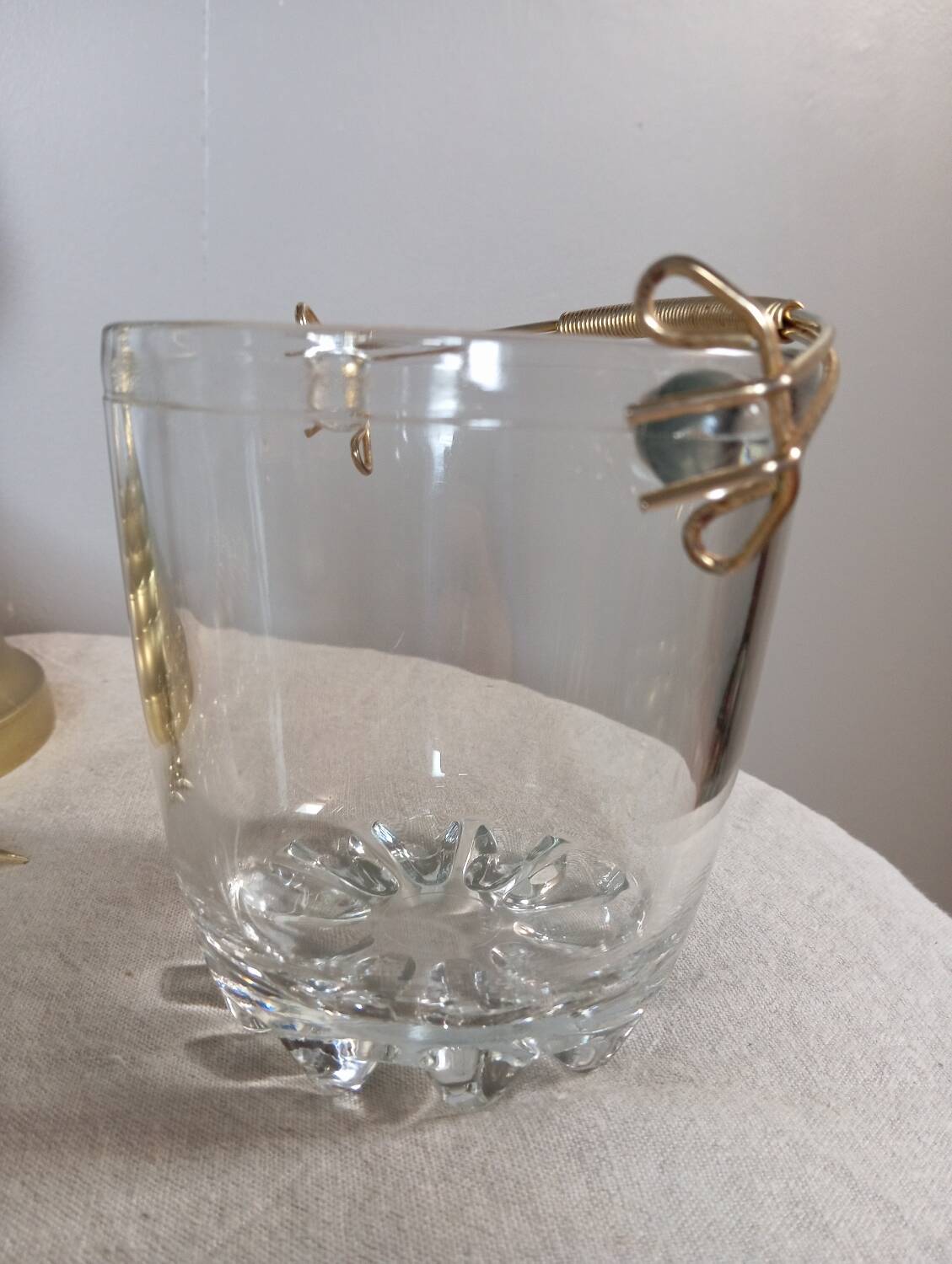 Seau à Glace Vintage En Verre Avec Support En Fer Forgé - Années 1920-1940