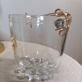 Glass ice bucket, gold handle, vintage 1960