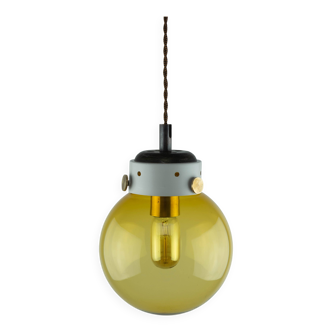 Lampe industrielle vintage du milieu du siècle moderne en verre ambré et métal laiton