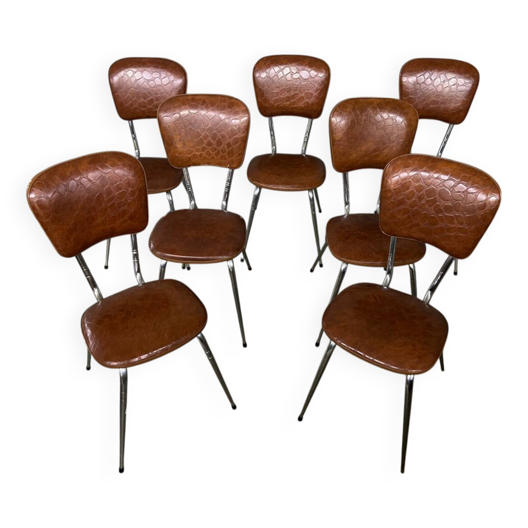 Set of 7 vintage Skaï crocro chairs from the 70s