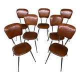 Set of 7 vintage Skaï crocro chairs from the 70s