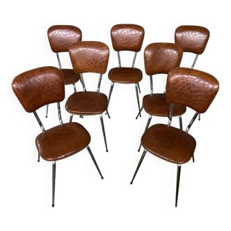 Set of 7 vintage Skaï crocro chairs from the 70s