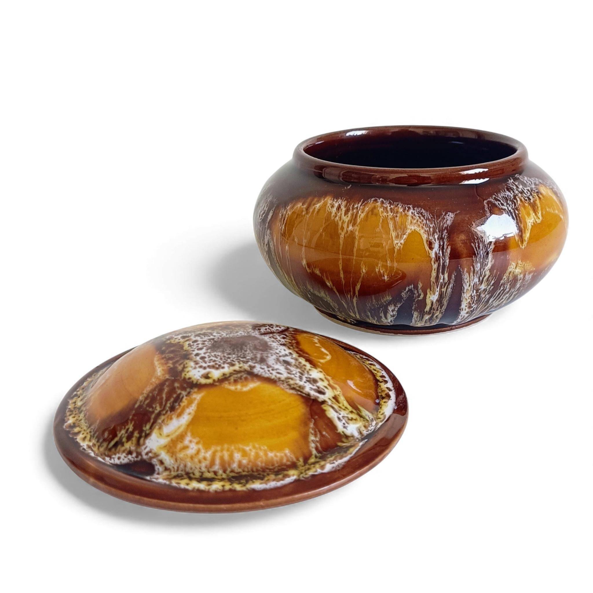 Mid-Century Vallauris Ceramic Box with Earthy Glaze, France, 1950s