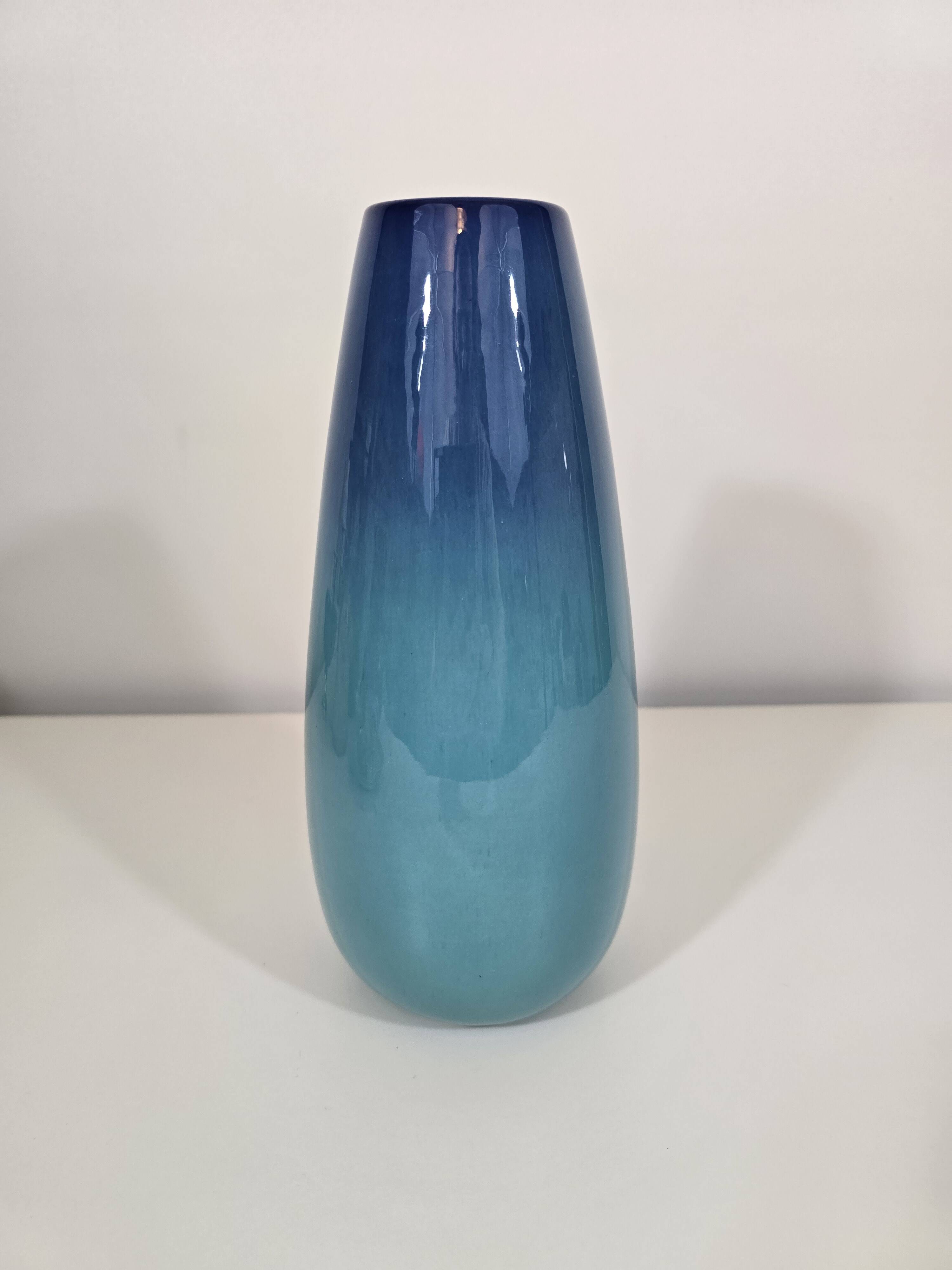 Blue gradient ceramic vase by Gabriel Musarra – Vallauris, 1970
