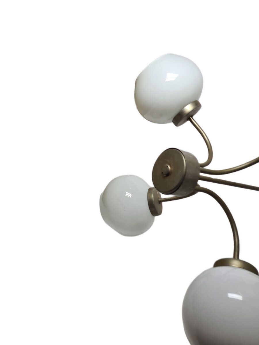 Postmodern brass and glass chandelier, Poland, 1970s