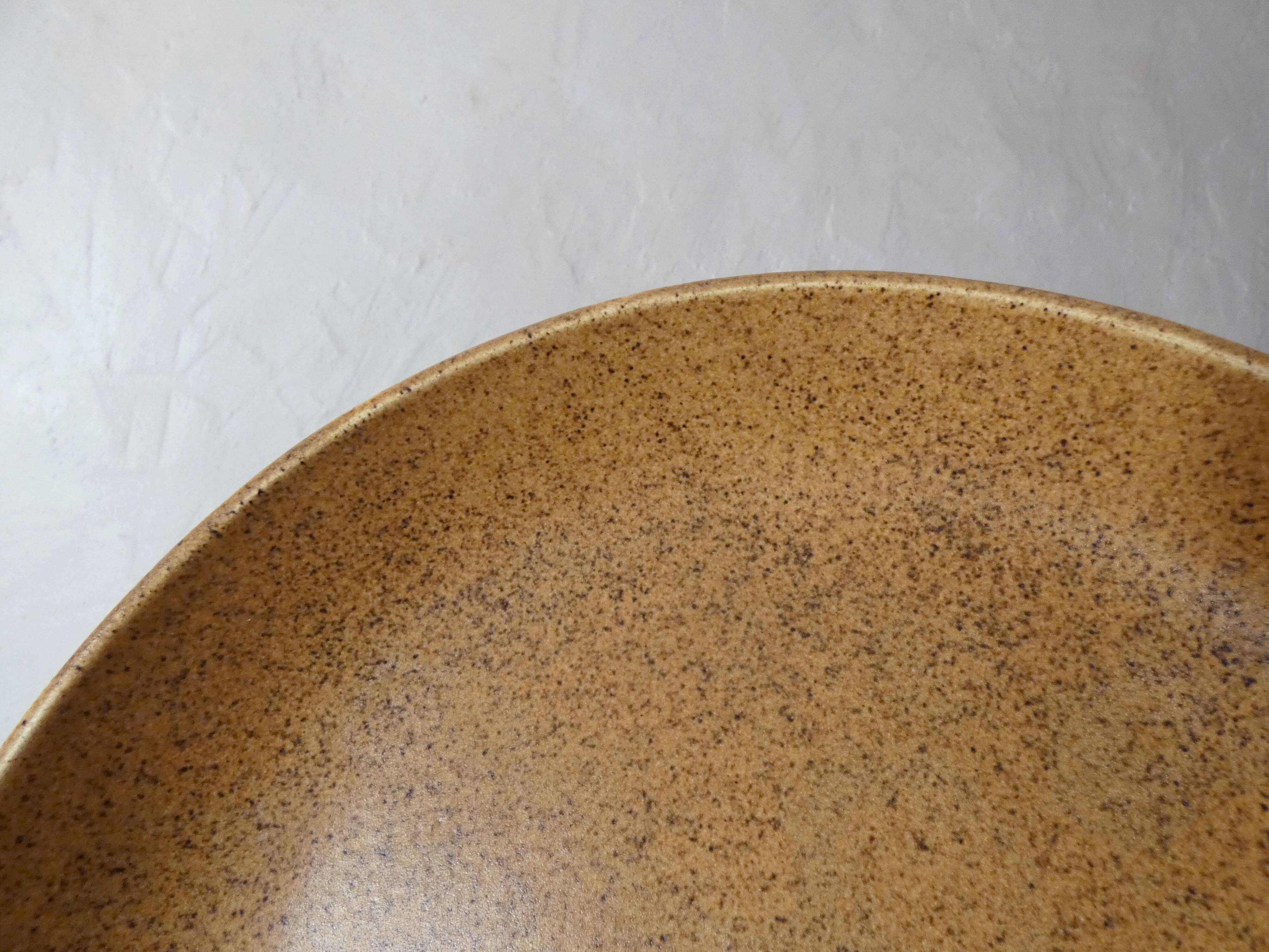 old large stoneware compotier plate on vintage foot