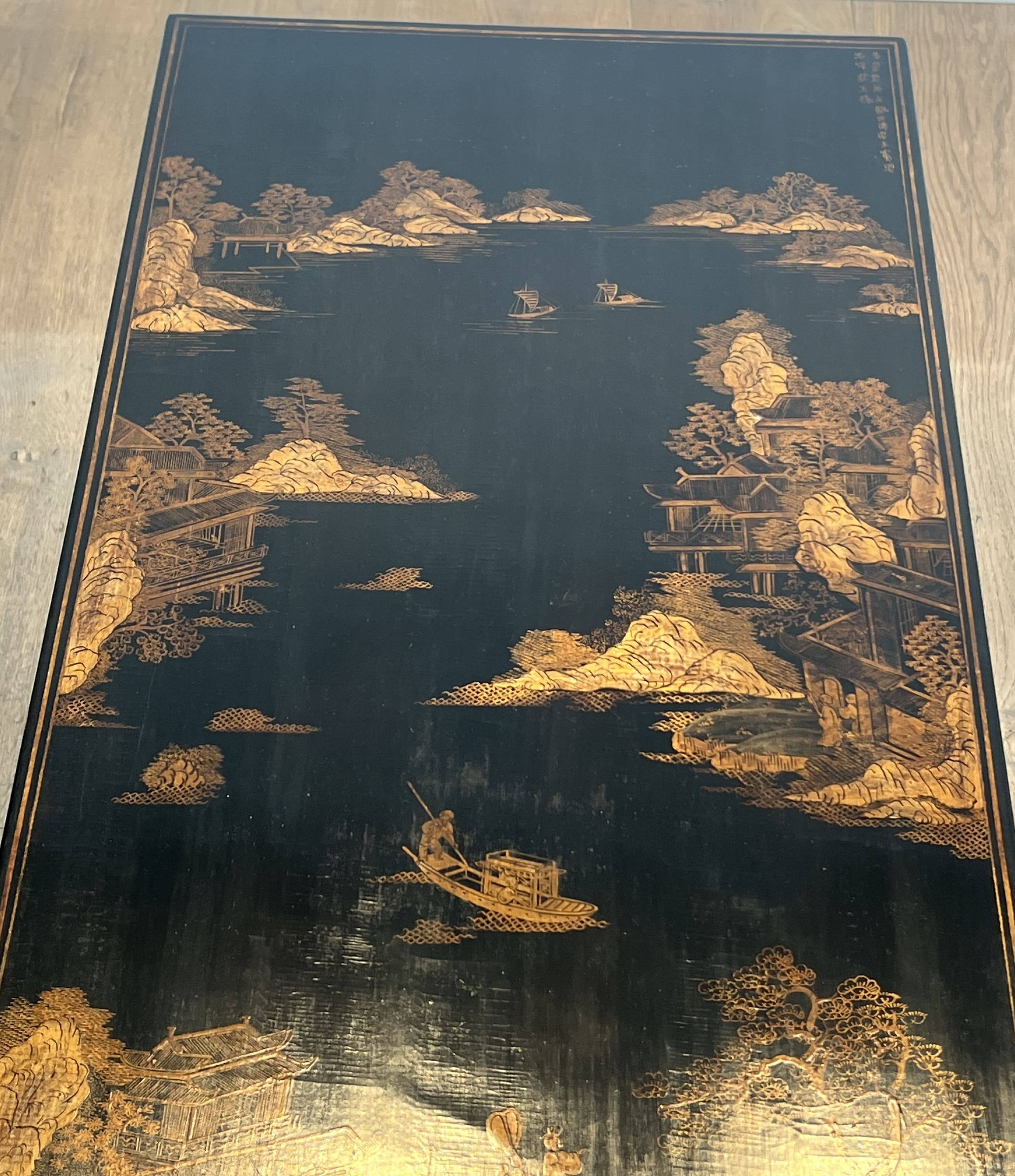 Neoclassical Brass Coffee Table with Lacquered Top Representing