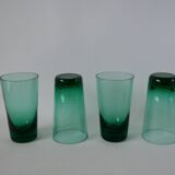 Set of a carafe and 4 designer glasses in green glass from the 70s