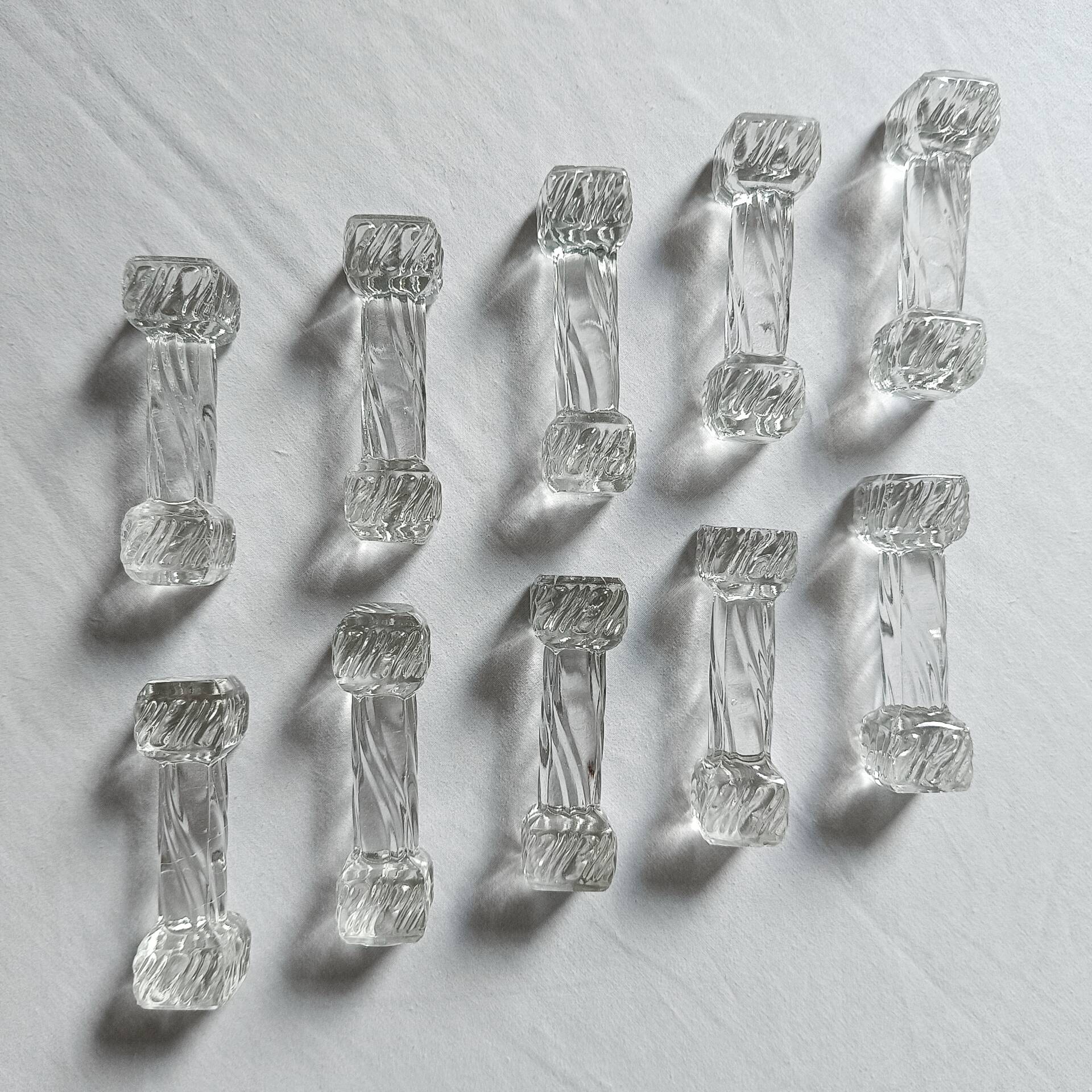 Set of 10 antique twisted moulded glass knife rests – Art Deco style