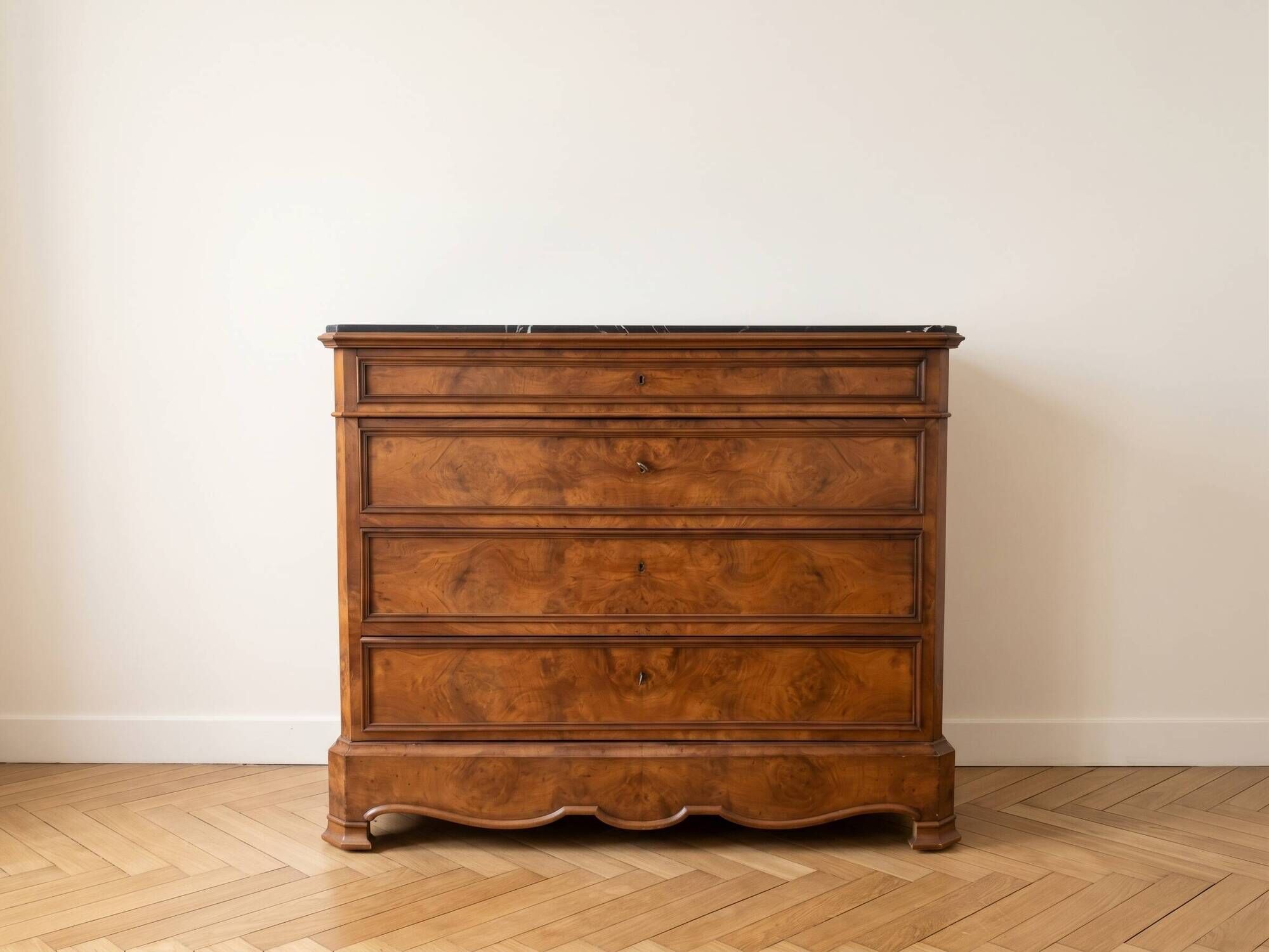Antique walnut secretary chest with marble top.
