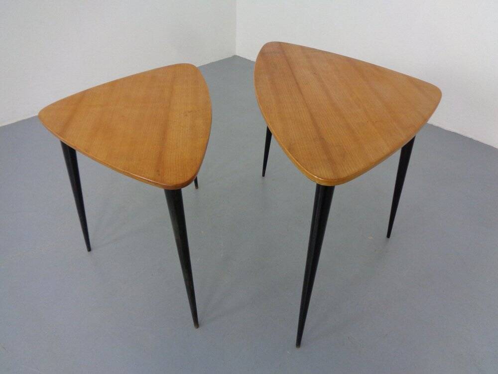 Mid-Century Triangular Birch Side Tables, 1960s, Set of 2