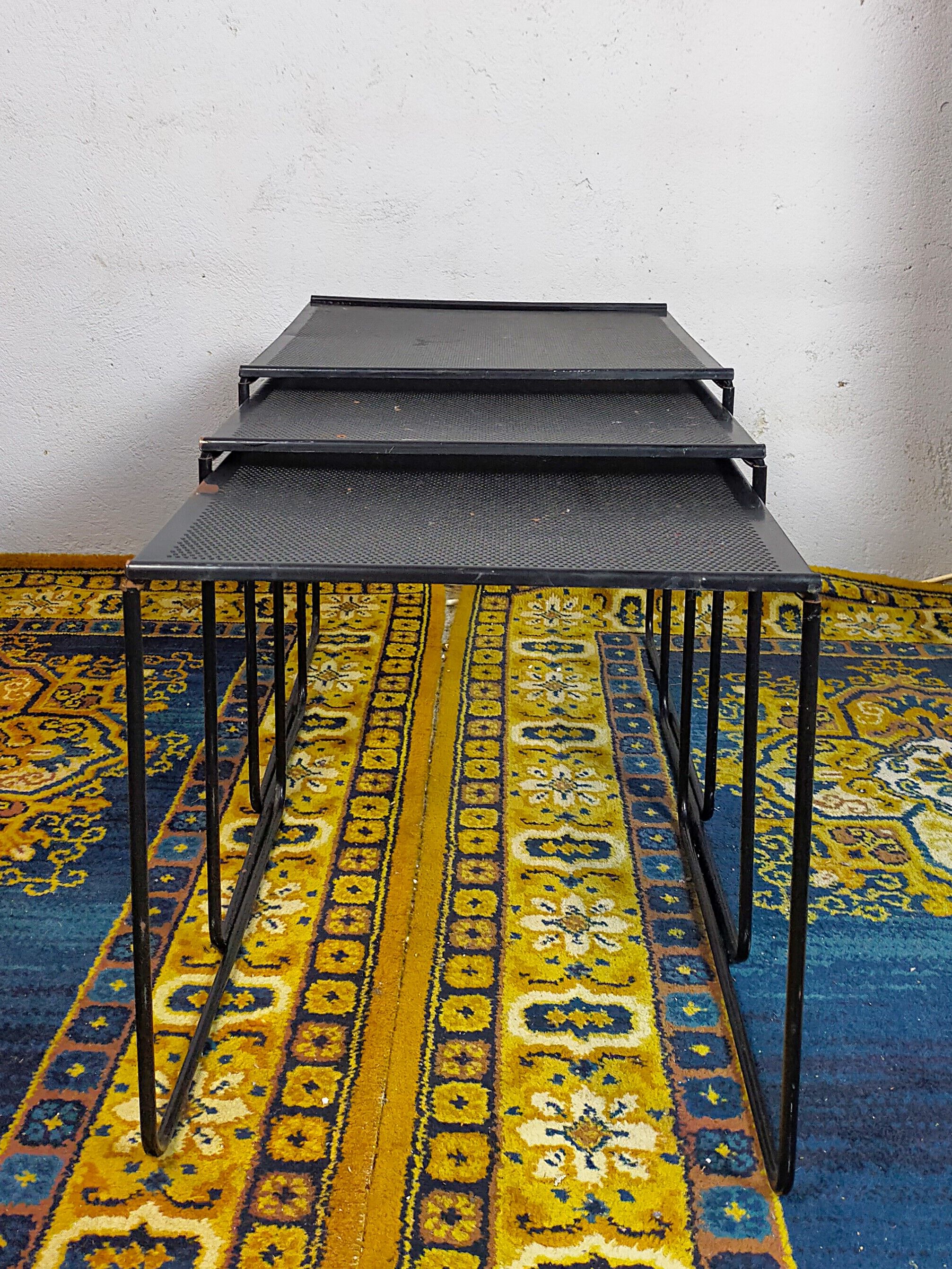 Vintage black metal trundle tables 1950
