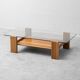 Vintage coffee table in glass and wood, modernist design, 1970s
