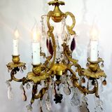 6-light bronze and crystal chandelier