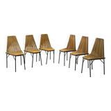 Ensemble de 6 chaises en bois 1950 design français