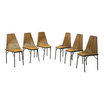 Ensemble de 6 chaises en bois 1950 design français