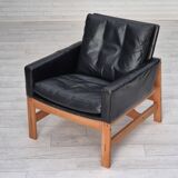 1960s, Danish lounge chair, original condition, furniture leather, solid oak wood.