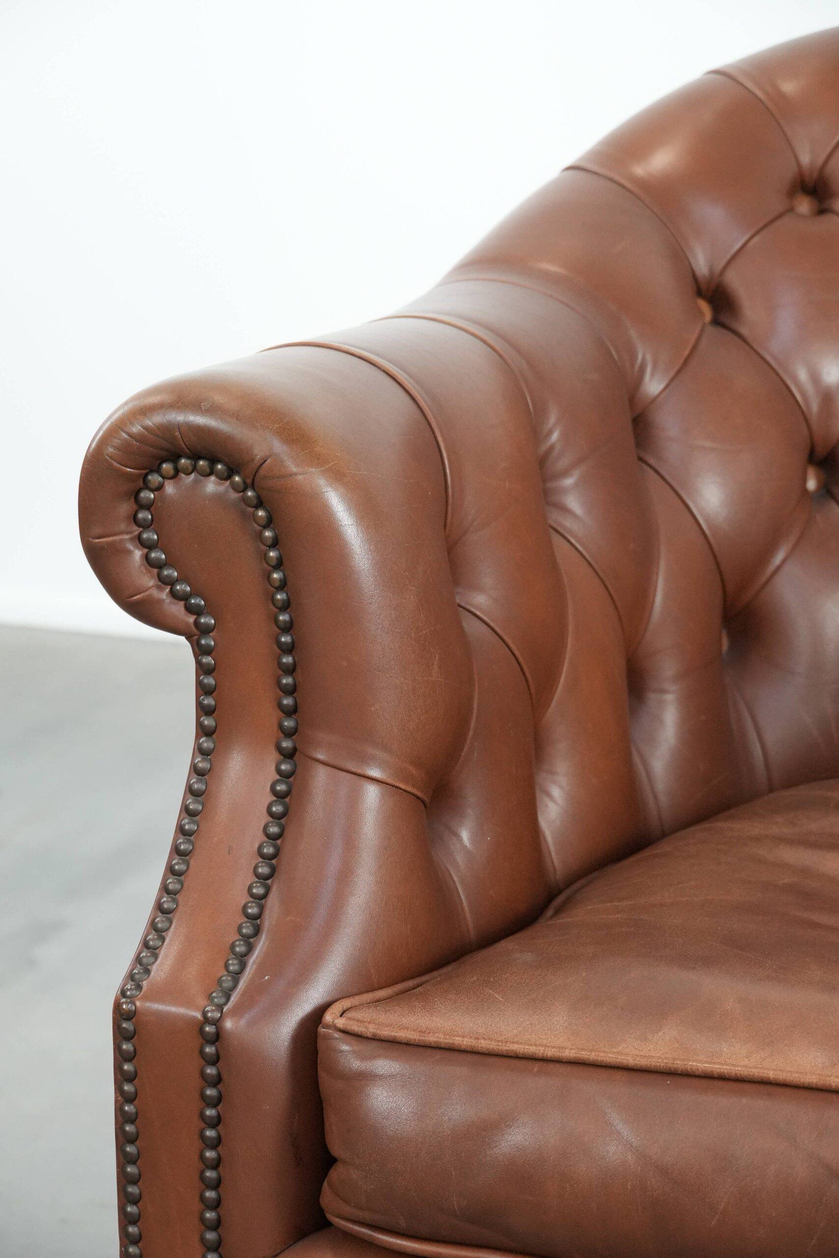 Chesterfield club armchair made of cowhide leather in English style