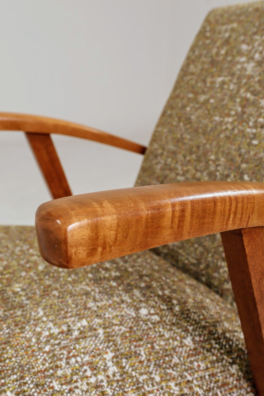 Vintage Lounge Chair Green Pattern Upholstery Refurbished, 1970s.