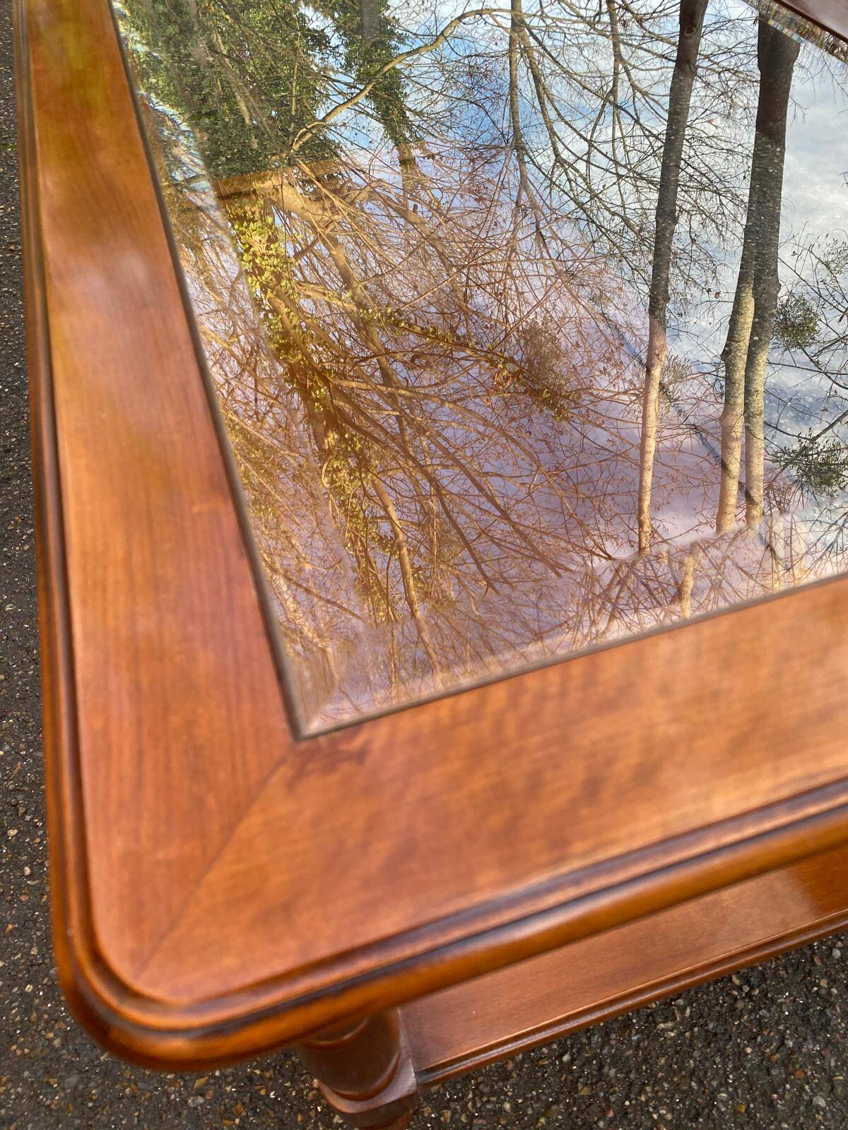 Vintage Louis Philippe coffee table in solid wood and glass, 110x55cm