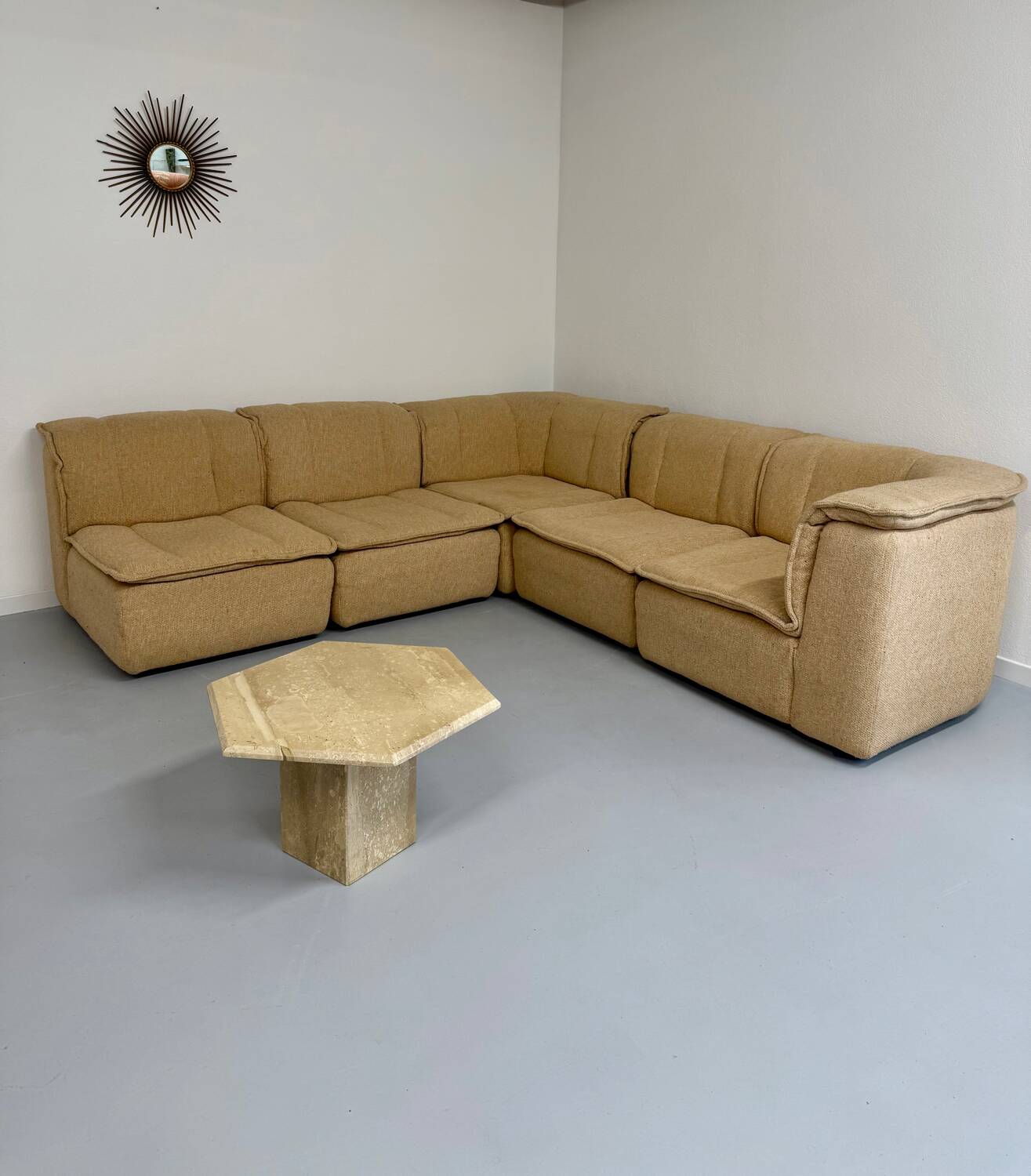 Modular sofa in beige fabric, 70s, 5 elements