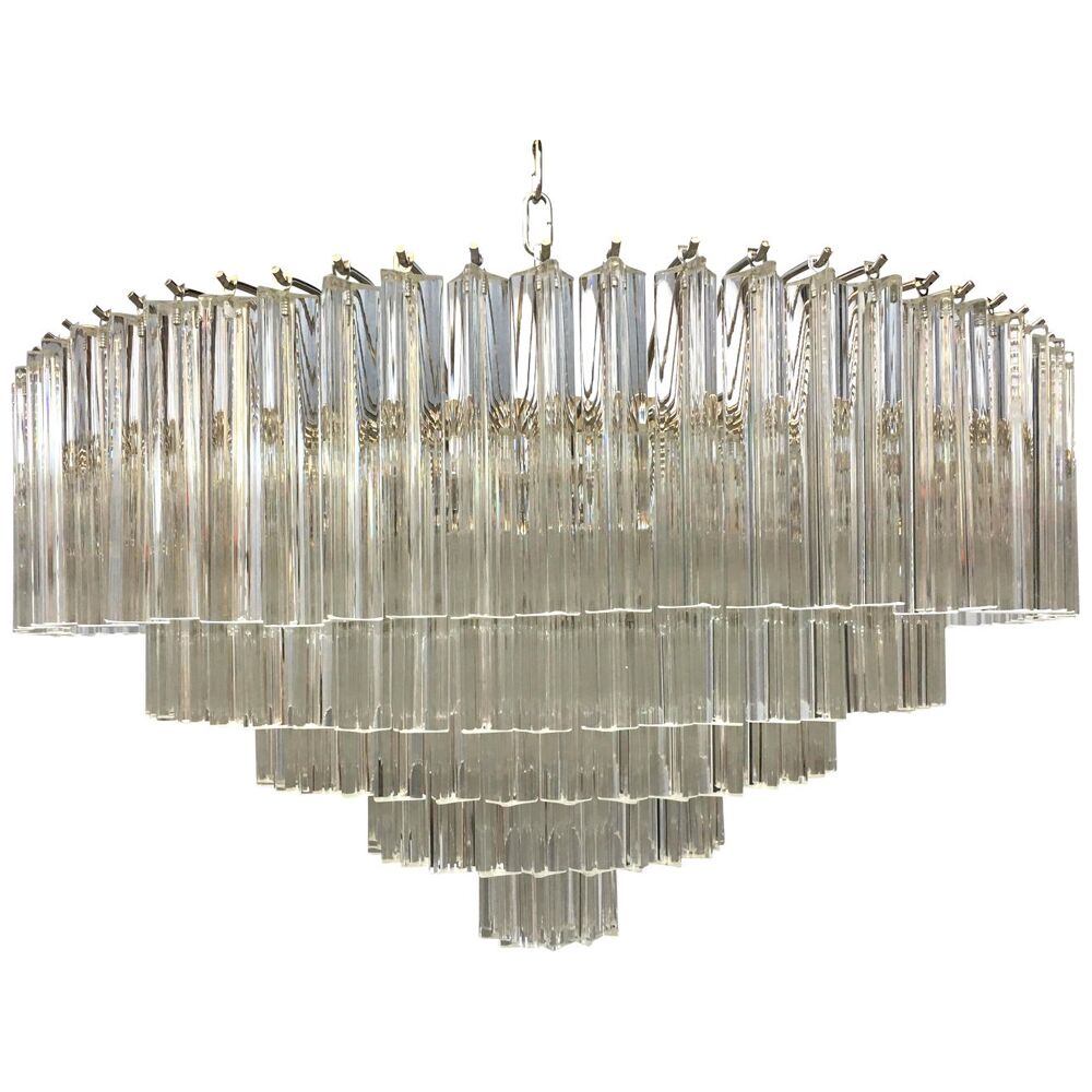 Contemporary clear triedro murano glass chandelier