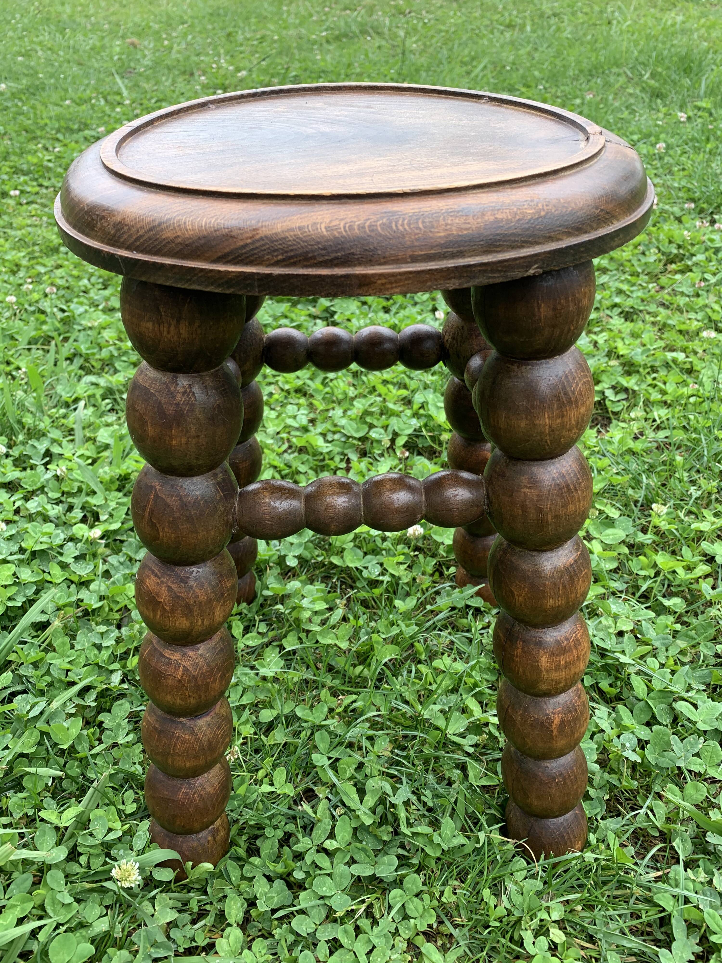 French turned wood stool 1950