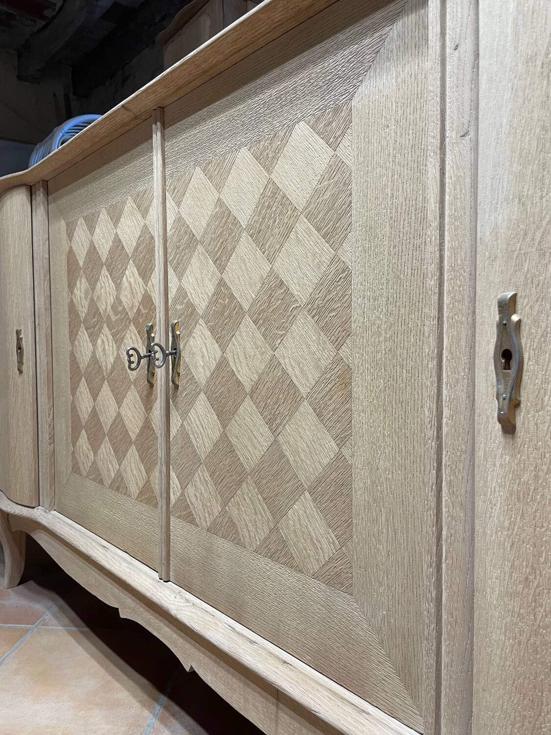Large buffet / Scandinavian sideboard in sandblasted / stripped / sanded oak