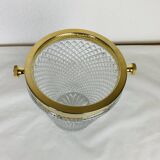 Hollywood regency cut crystal and gold metal champagne bucket