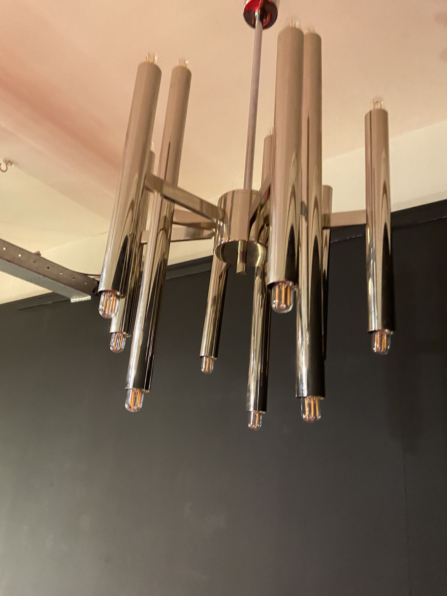 Scoliari chandelier with 18 bright nickel dots distributed by Boulanger