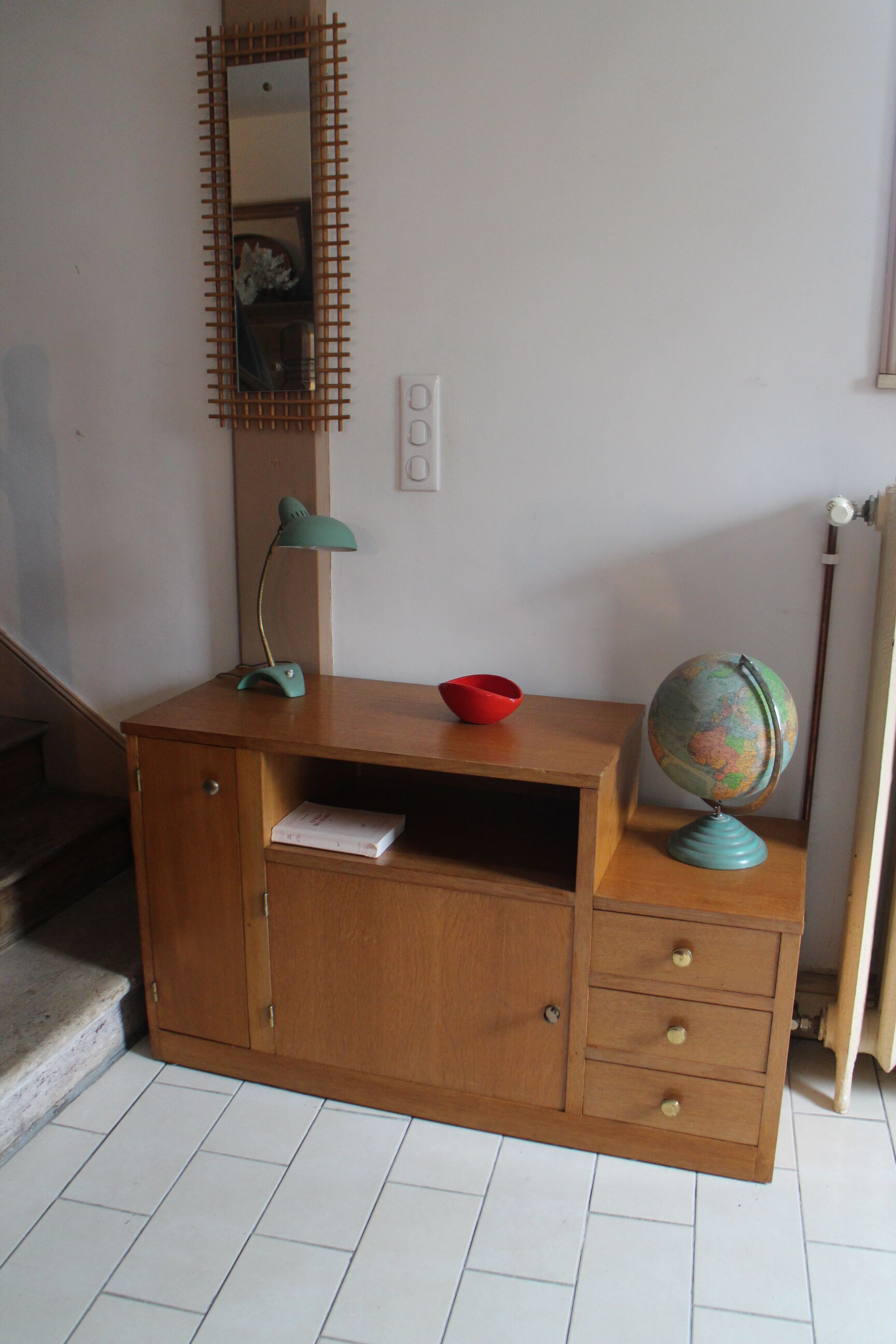 Asymmetrical chest of drawers light oak 1950