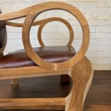 Pair of Hungarian Walnut & Leather Chairs by Lajos Kozma 1884-1948