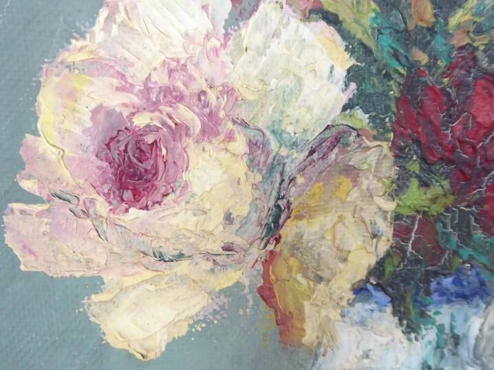 Painting oil on canvas bouquet of flowers signed b. rabel
