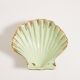 Vintage decorative plate in wood and ceramic with green shells, France, 1960s.