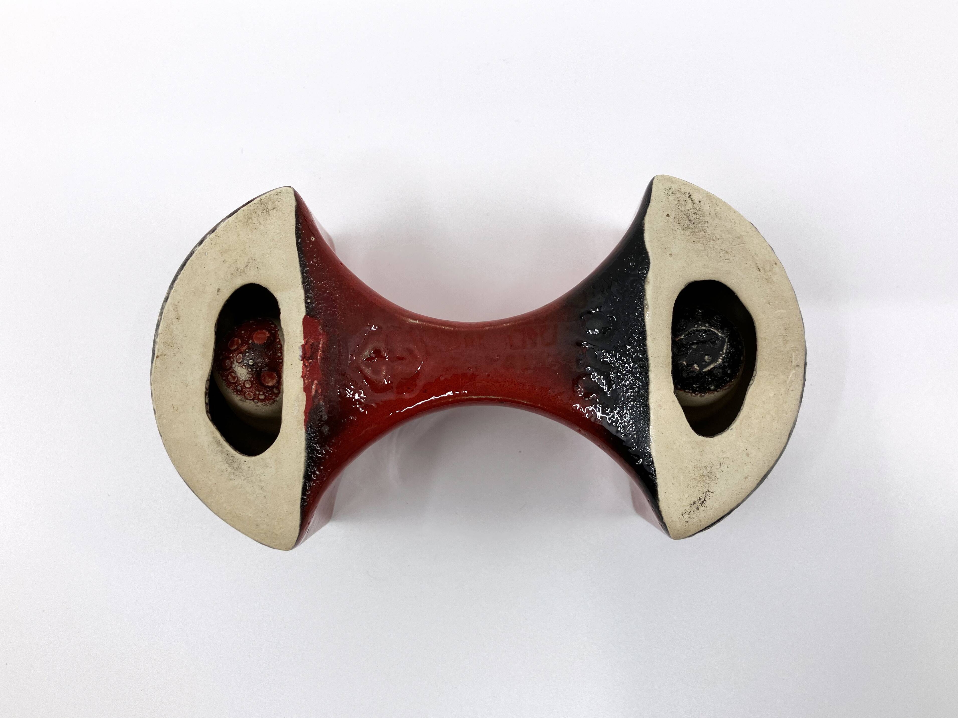 3 red ceramic candlesticks • Cari Zalloni • Steuler • 1970