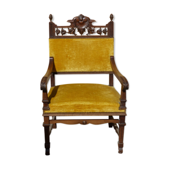 Wood and velvet armchair