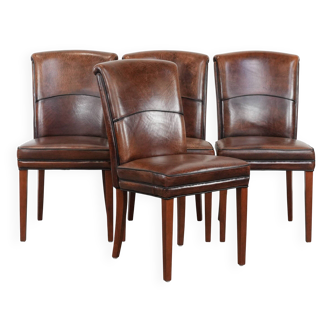 Set of 4 beautiful sheepskin dining chairs with character