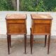 Pair of Louis XV bedside tables, 19th century, marquetry and pink marble