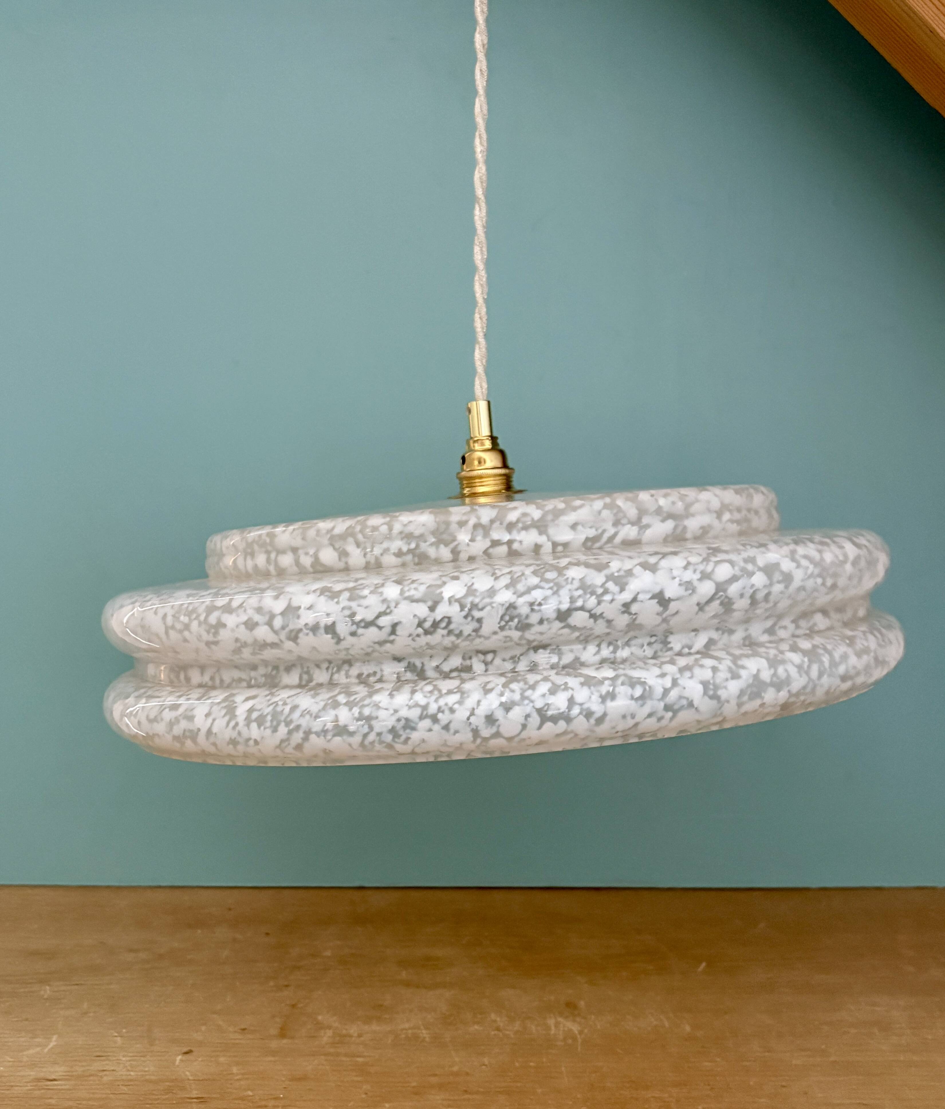 Vintage XXL glass pendant light from Clichy White